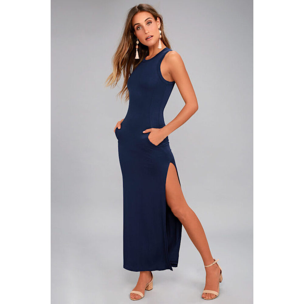 Lulus Shield And Sword Navy Blue Sleeveless Maxi Dress - Size XL